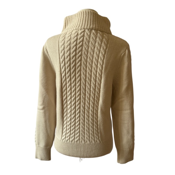 CK BRADLEY SWEATER 2 WAY FULL ZIP CABLE KNIT WOOL NYLON CHUNKY NEUTRAL BEIGE M - Picture 5 of 11